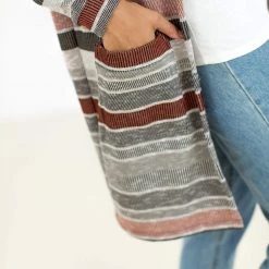 SHOKO Cardigans & Jackets Cardigan Mona Terracotta Stripes.