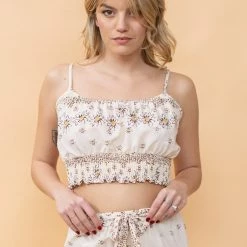 SHOKO Crop Top Flower Power Cream Tops & T-Shirts