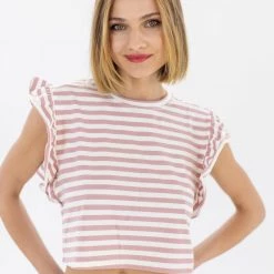 SHOKO Crop Top Nina Baby Pink Stripes