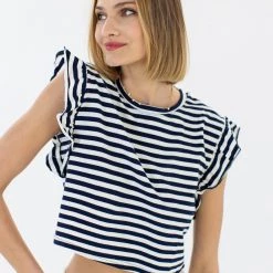 SHOKO Crop Top Nina Black & White Stripes Tops & T-Shirts 7 SHOKO Crop Top Nina Black & White Stripes Tops & T-Shirts