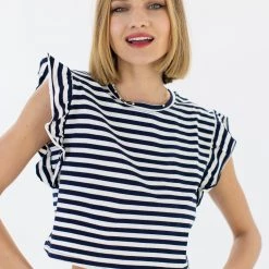 SHOKO Crop Top Nina Black & White Stripes Tops & T-Shirts