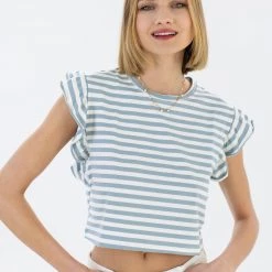 SHOKO Tops & T-Shirts Crop Top Nina Light Blue Stripes