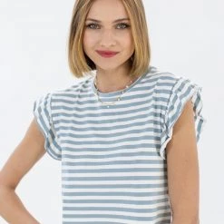 SHOKO Tops & T-Shirts Crop Top Nina Light Blue Stripes