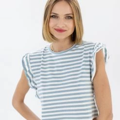 SHOKO Tops & T-Shirts Crop Top Nina Light Blue Stripes