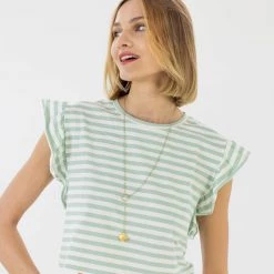 SHOKO Crop Top Nina Light Green Stripes