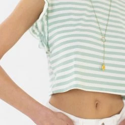SHOKO Crop Top Nina Light Green Stripes