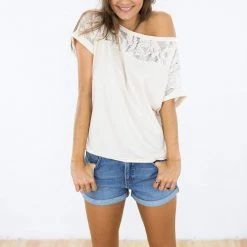 SHOKO Cutiepie Cream Lace Tops & T-Shirts
