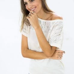 SHOKO Cutiepie Cream Lace Tops & T-Shirts