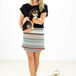 SHOKO Dress Baloux Black Terracotta Stripes. Dresses