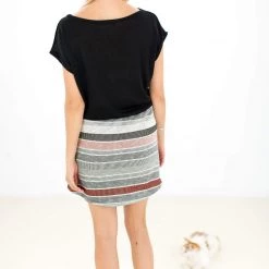 SHOKO Dress Baloux Black Terracotta Stripes. Dresses