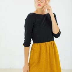 SHOKO Dresses Dress Luiza Black Mustard Polka Dots