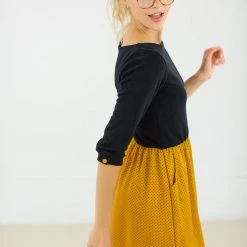 SHOKO Dresses Dress Luiza Black Mustard Polka Dots