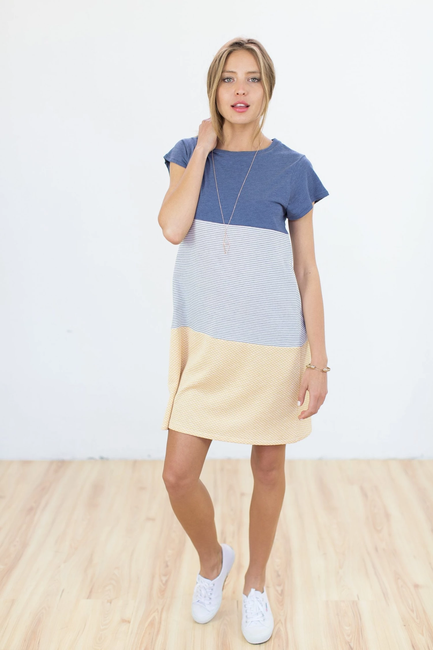 SHOKO Dresses Dress Mia Navy Stripes & Yellow Chevron. 2 SHOKO Dresses Dress Mia Navy Stripes & Yellow Chevron.