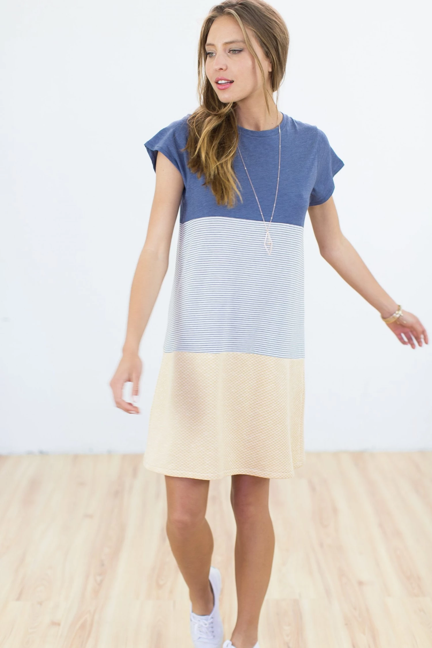 SHOKO Dresses Dress Mia Navy Stripes & Yellow Chevron. 3 SHOKO Dresses Dress Mia Navy Stripes & Yellow Chevron.