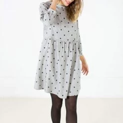 SHOKO Dress Naria In Grey Polka Dots.