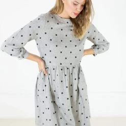 SHOKO Dress Naria In Grey Polka Dots.