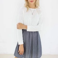 SHOKO Dresses Dress Nova White And Grey Stripes.