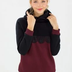 SHOKO Hoodie To Go Black And Bordeaux Lace. Sweaters & Hoodies