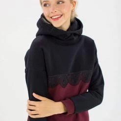 SHOKO Hoodie To Go Black And Bordeaux Lace. Sweaters & Hoodies