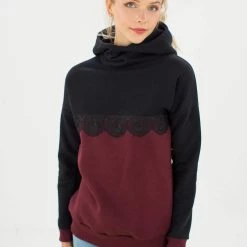SHOKO Hoodie To Go Black And Bordeaux Lace. Sweaters & Hoodies
