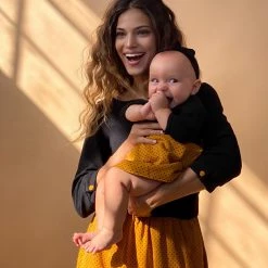 SHOKO Dresses Kids Dress Luiza Black Mustard Polka Dots