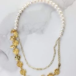 SHOKO Next Day Delivery Necklace Pearls And Roses Gold