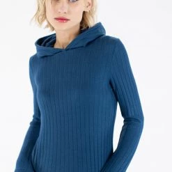 SHOKO Tops & T-Shirts Ribb Hoodie Aspen Petrol.