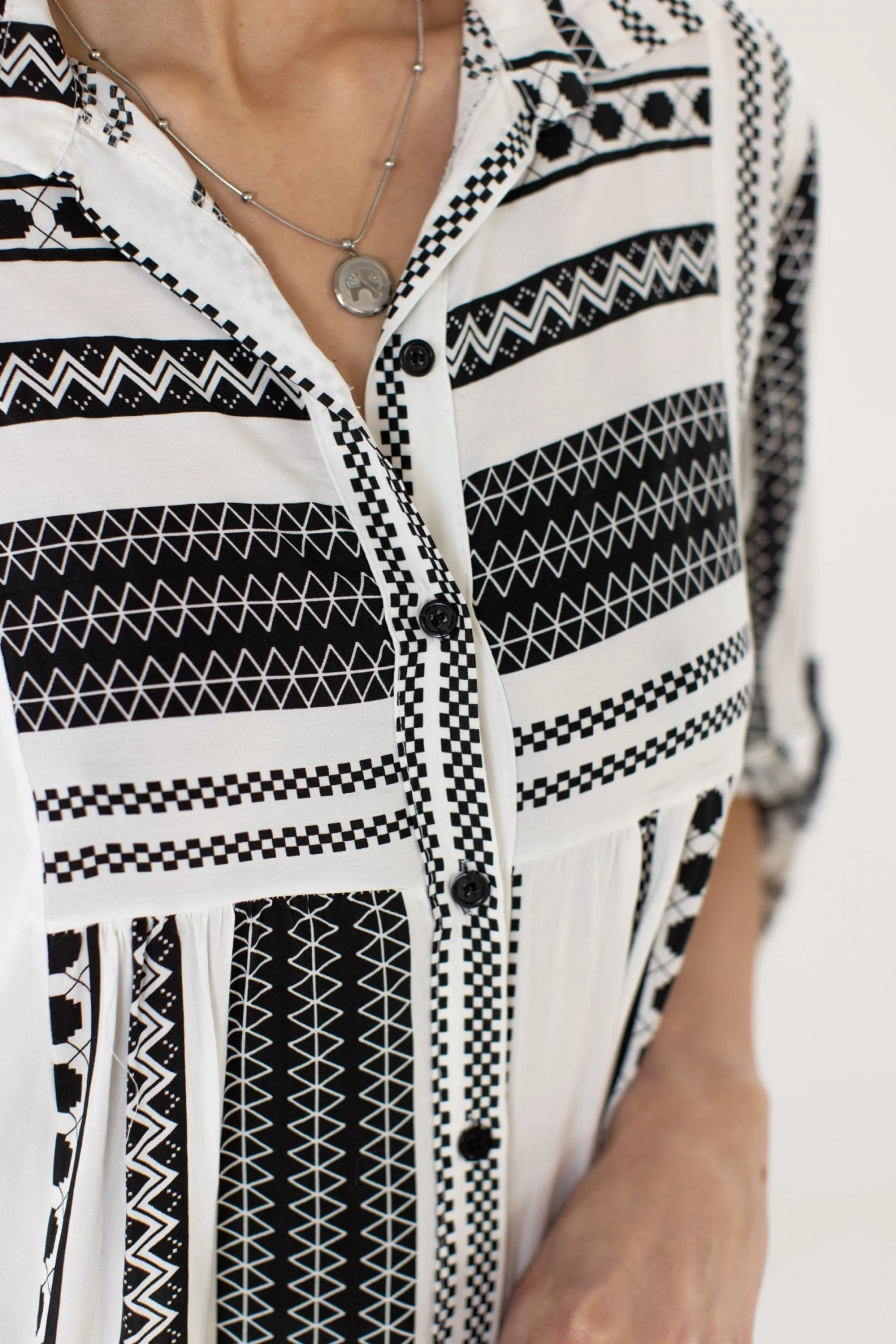 SHOKO Shirt Dress Aztec Black & White 3 SHOKO Shirt Dress Aztec Black & White