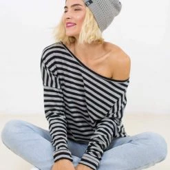 SHOKO Sweater Melina In Grey And Black Stripes.