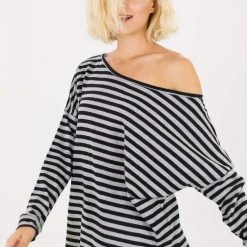 SHOKO Sweater Melina In Grey And Black Stripes.