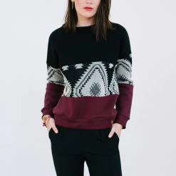 SHOKO Sweater Mia Black Aztec & Dark Red