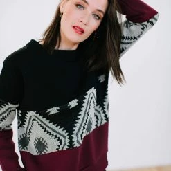 SHOKO Sweater Mia Black Aztec & Dark Red