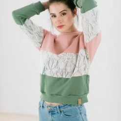 SHOKO Sweater Mia In Pink, Green & Lace. Sweaters & Hoodies