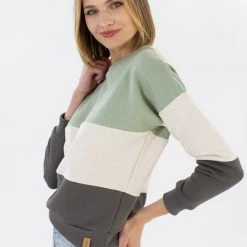 SHOKO Sweaters & Hoodies Sweater Mia Pastel Green, Beige & Dark Grey.