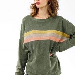 SHOKO Sweater Stranger Stripes Frottee Olive. Sweaters & Hoodies