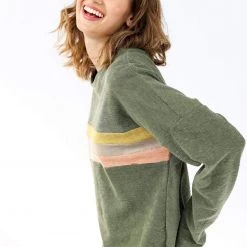 SHOKO Sweater Stranger Stripes Frottee Olive. Sweaters & Hoodies
