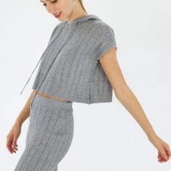 SHOKO The Knit Crop Top Grey Tops & T-Shirts