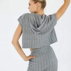 SHOKO The Knit Crop Top Grey Tops & T-Shirts