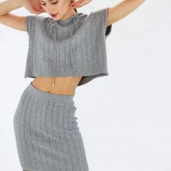 SHOKO The Knit Crop Top Grey Tops & T-Shirts