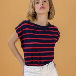 SHOKO Top Aria Red & Blue Stripes New In