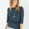 SHOKO Top June In Navy Blue And Mustard. Tops & T-Shirts