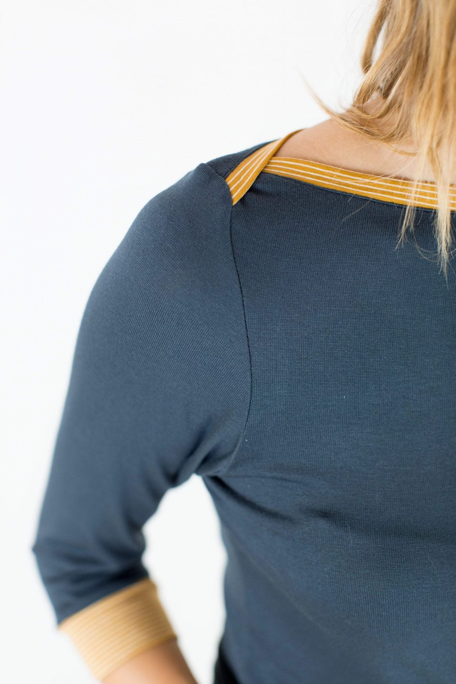 SHOKO Top June In Navy Blue And Mustard. Tops & T-Shirts 2 SHOKO Top June In Navy Blue And Mustard. Tops & T-Shirts