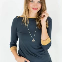SHOKO Top June In Navy Blue And Mustard. Tops & T-Shirts 6 SHOKO Top June In Navy Blue And Mustard. Tops & T-Shirts