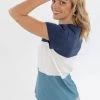 SHOKO Tops & T-Shirts Top Mia Dark Blue, White & Petrol