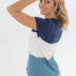 SHOKO Tops & T-Shirts Top Mia Dark Blue, White & Petrol