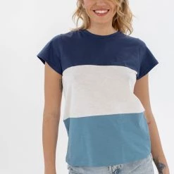 SHOKO Tops & T-Shirts Top Mia Dark Blue, White & Petrol