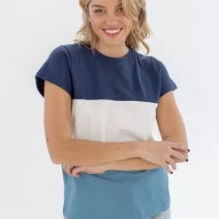 SHOKO Tops & T-Shirts Top Mia Dark Blue, White & Petrol