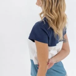 SHOKO Tops & T-Shirts Top Mia Dark Blue, White & Petrol