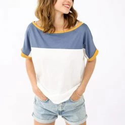 SHOKO Top Squares Navy Blue & White Tops & T-Shirts