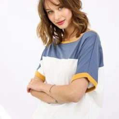 SHOKO Top Squares Navy Blue & White Tops & T-Shirts